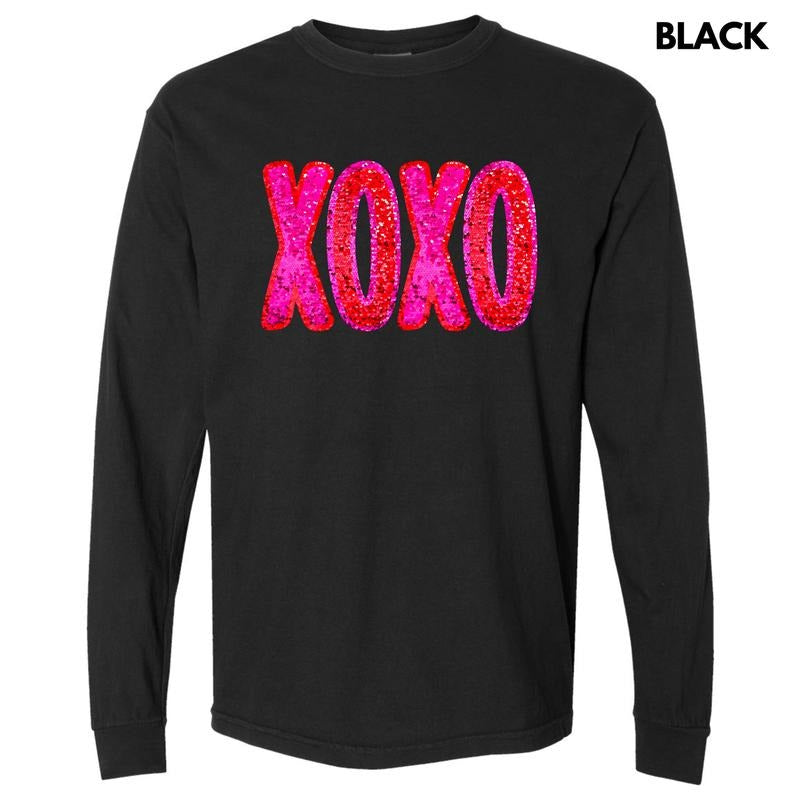 Faux Sequin XOXO Long Sleeve Comfort Colors T-Shirt 'NLB