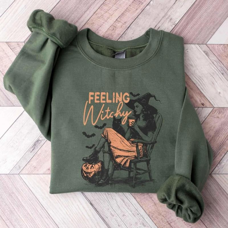Feeling Witchy Sweatshirt,Witch Sweatshirt,Halloween Witch Sweatshirt,Crazy Halloween Gift,Witch Spell Sweatshirt,Woman Halloween Sweatshirt