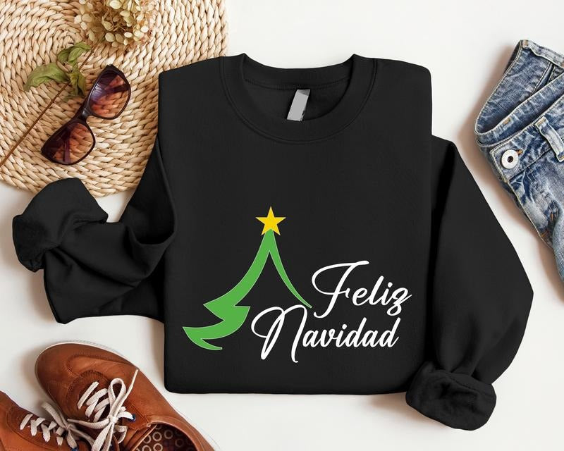 Feliz Navidad 2023 Sweatshirt, Spanish Merry Christmas Hoodie, Spanish Friend Xmas Party Gift Sweater, Unisex Winter Holiday Gathering Sweatshirt.