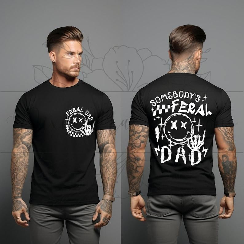 Feral Dad, Somebody's Feral Dad Retro Style Tee, Grunge Style Shirt, Peace Sign, Gift for Dad, Daddy Shirt, Father's Day Gift