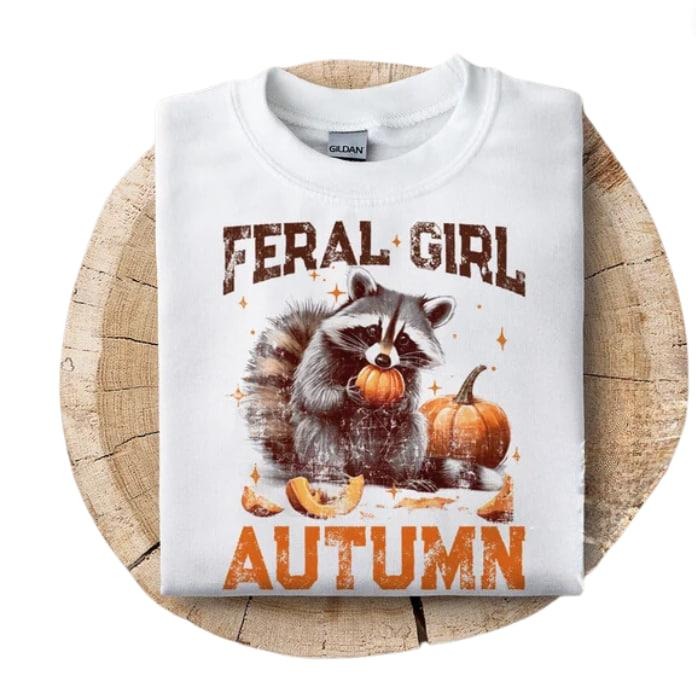 Feral Girl autumn shirt, feral , Funny fall T-shirt, fall girl , Funny raccoon T-shirt, Vintage Feral Girl fall , Trendy shirt Top Womenswear Tshirt