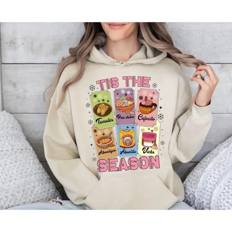 Festive Christmas Shirt for All, Cozy Mexican Sweatshirt, Calories Don't Count Hoodie, Pink Spanish Holiday Apparel with Chocolate Abuelita Design