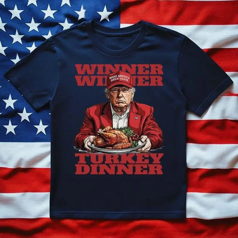 Festive Funny Truump Thanksgiving Tshirt, Truump Winner Winner Turkey Dinner, Unisex Softstyle T-Shirt, Trump Won Again Crewneck Cotton