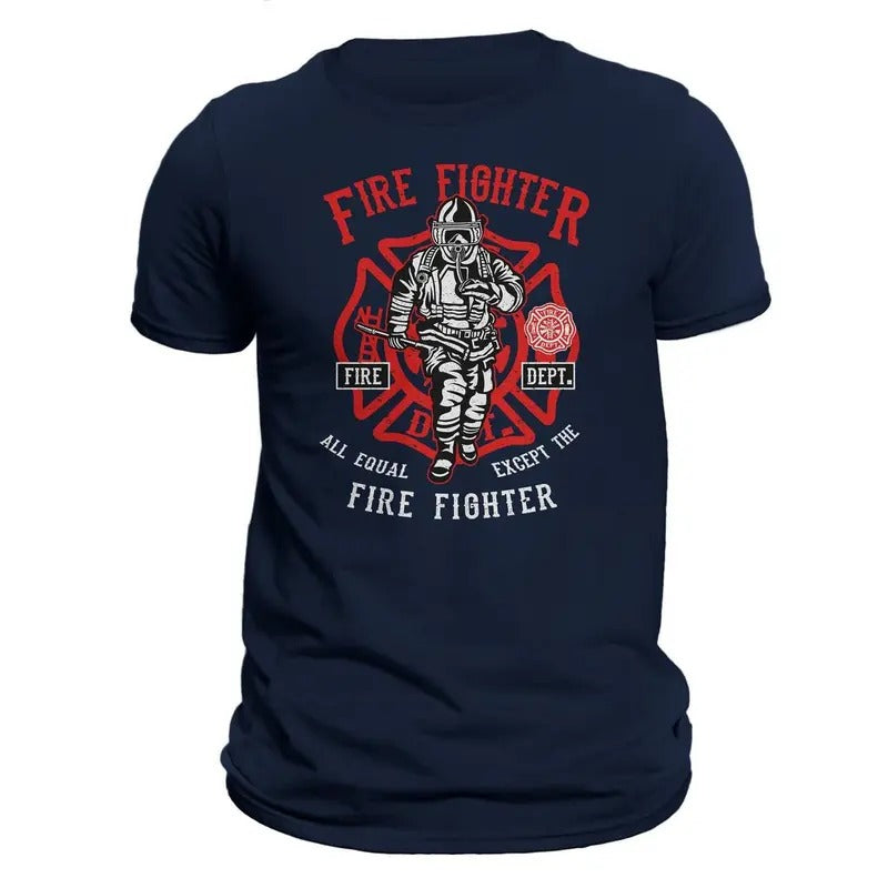 Fire Department Firefighter Retro Men's T-Shirt Casual Classic Cotton Crewneck