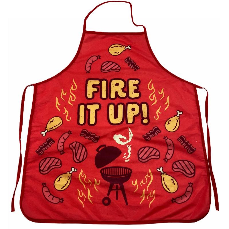 Fire It Up Grill Funny Backyard Bar-B-Que Meats Graphic Novelty Kitchen Accessories Funny Graphic Kitchenwear Funny Food Novelty Cookware Red
