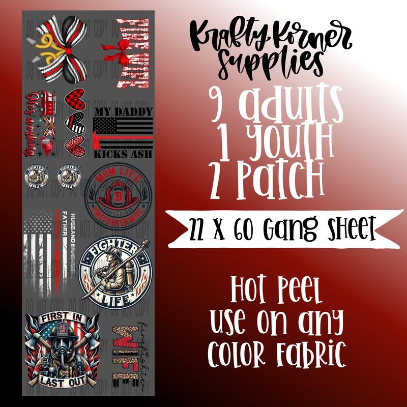 Firefighter DTF Transfer Gang Sheet, 22 x 60