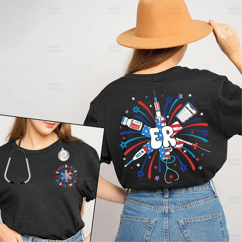 Firework 4th Of July Er Nurse Shirt Er Nurse Crew Shirt Funny Er Ed Nurse Tech Shirt Emergency Room Rn Tshirt Patriotic Nurse Shirt