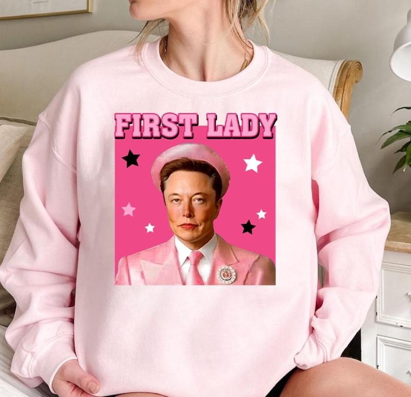 First Lady Elon Funny Pink Background Vintage Sweatshirt, Elon Pink Funny Hoodie, Funny Trump Shirt, Christmas Gifts