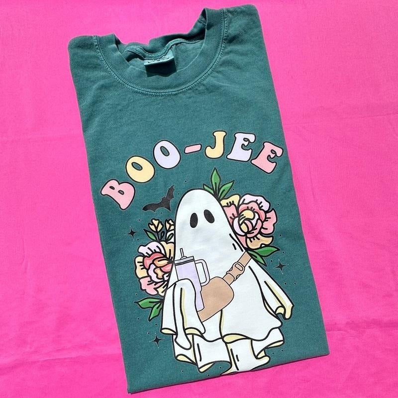 Floral BOO-JEE Ghost Comfort Colors T-Shirt