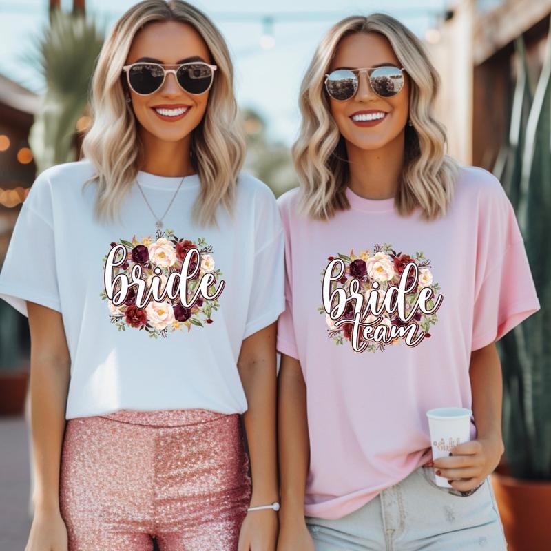 Floral Bachelorette Shirt, Trendy Bride And Bride Team T-shirt, Matching Bridal Shower Tee, Bridesmaid Tee, Bride To Be Outfit, Wedding Gift