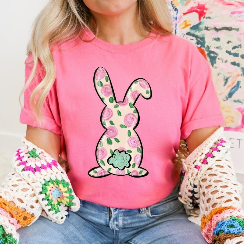 Floral Bunny DTF Transfers - THIS IS NOT A SHIRT