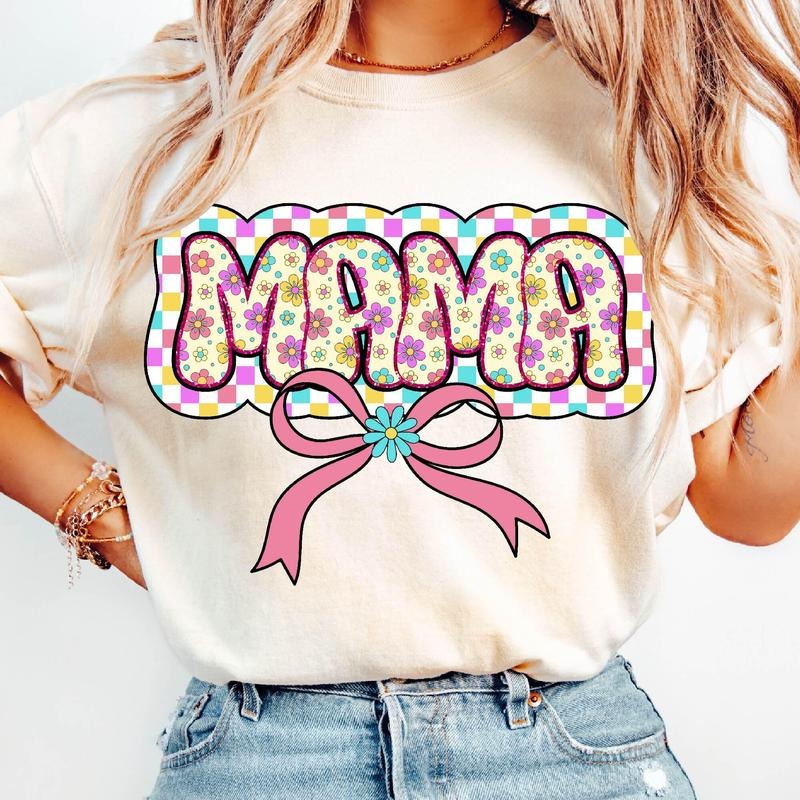 Floral Mama T-Shirt, Mama Flower Shirt, Coquette Mama Bow T-Shirt, Mama Floral, Mama Groovy T-Shirt, Mothers Day Shirt, Gift for Mama T-Shirt