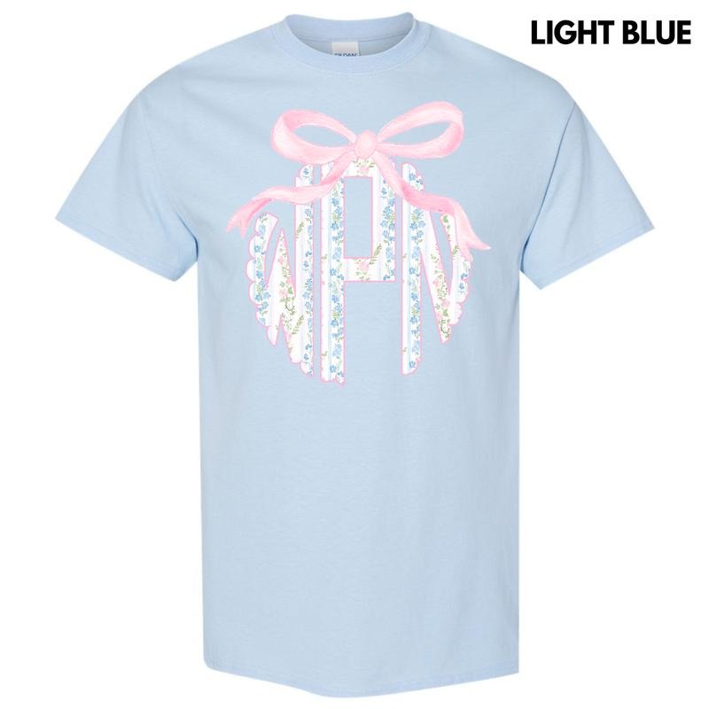 Floral Stripe Monogram Gildan Short Sleeve T-Shirt 'NLB'