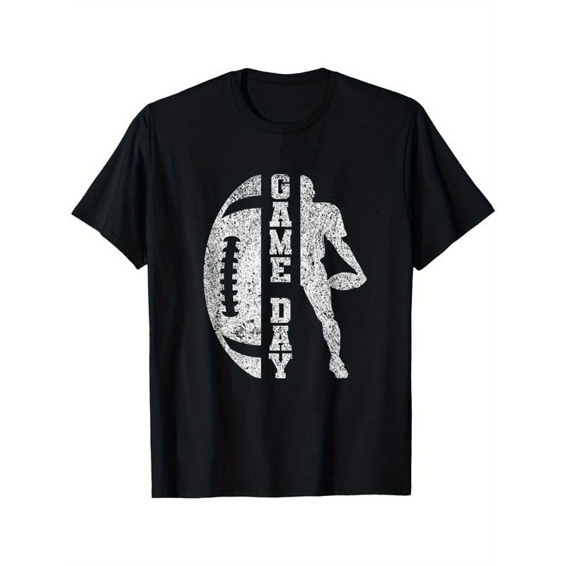 Football Game Day Graphic Tee - Cute Sports Design on Black Cotton T-Shirt for Men, Perfect for Fans made in usa