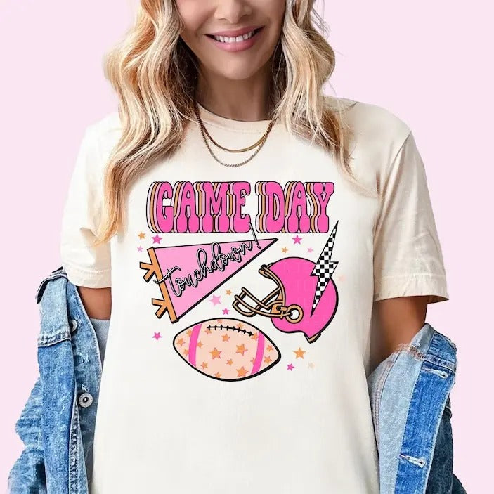 Football Shirt, Preppy Football Season T-shirt, Game Day Sweatshirt, Sunday Football Outfit Top Womenswear Casual Cotton Fabric Jersey