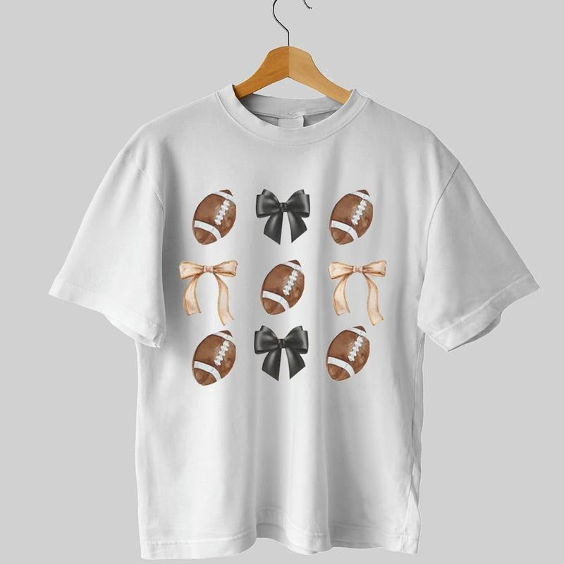 Football coquette bow Unisex T-shirt, social club tee, gift for football trendy. Classic Collar