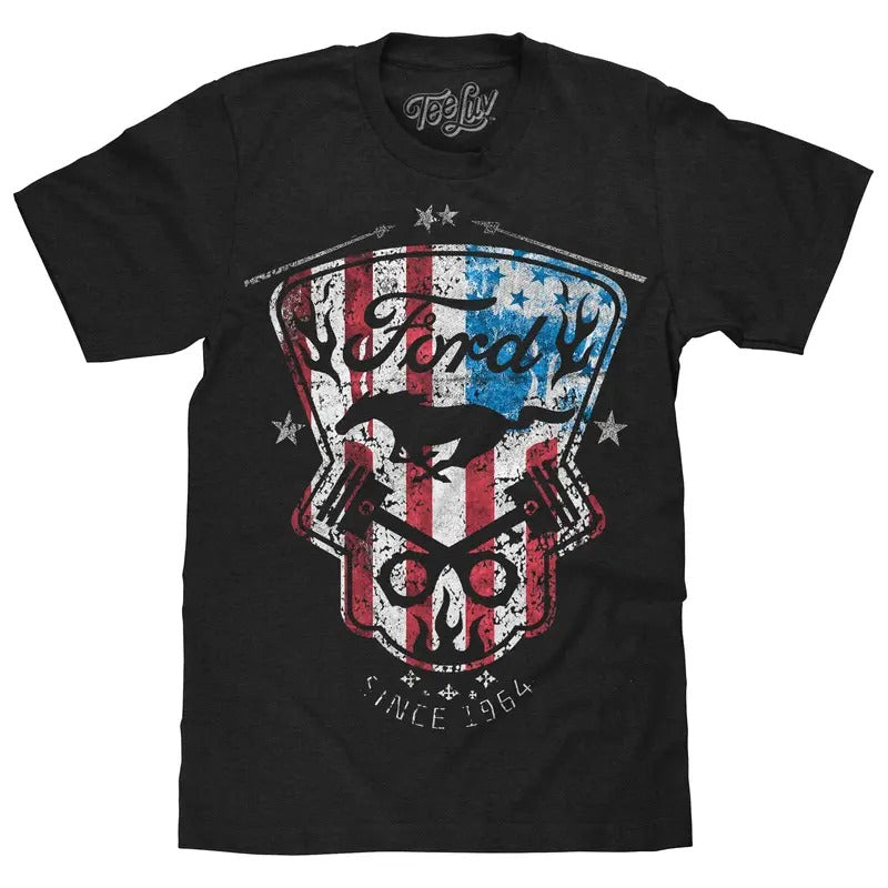 Ford Mustang American Flag T-Shirt - Black