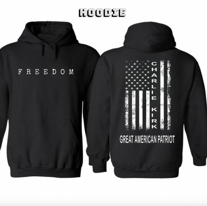 Forever In Our Hearts Charlie Kirk Hoodie, A True PatriotCharlie Kirk Great American Patriot Hoodie, Memorial Tribute Hoodie With US Flag Graphic, Pray for Charlie Kirk Hoodie