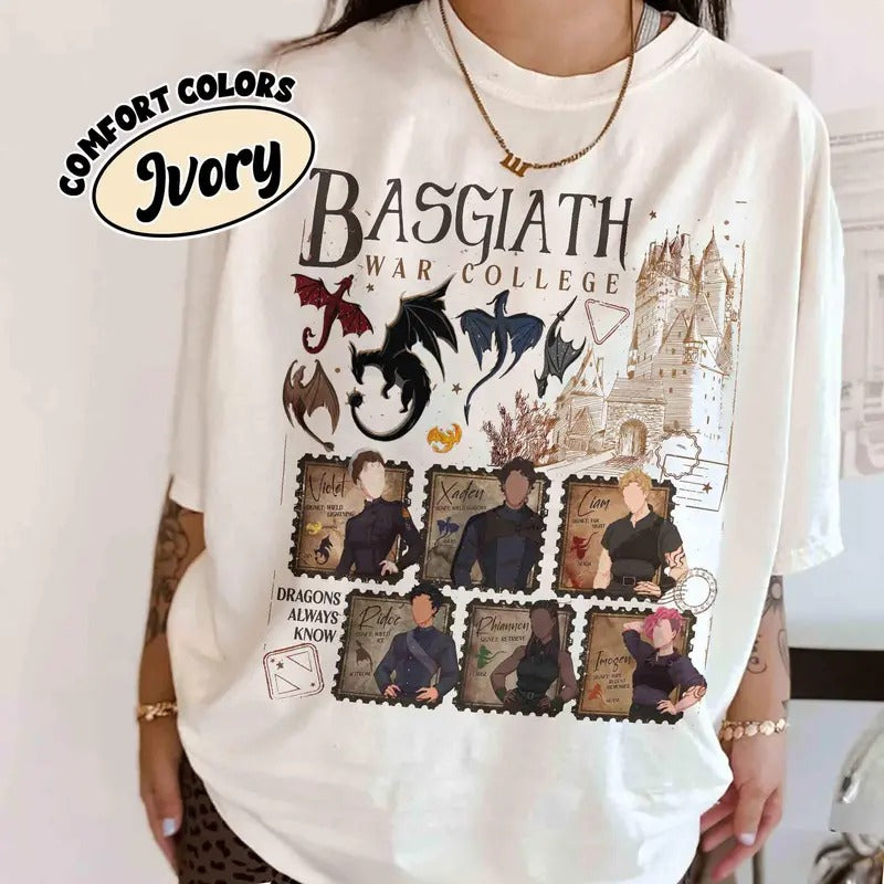 Fourth Wing Basgiath War College Shirt, Xaden Riorson Violet Sorrengail Shirt, Dragon Rider Apparel, Onyx Storm Book Inspired