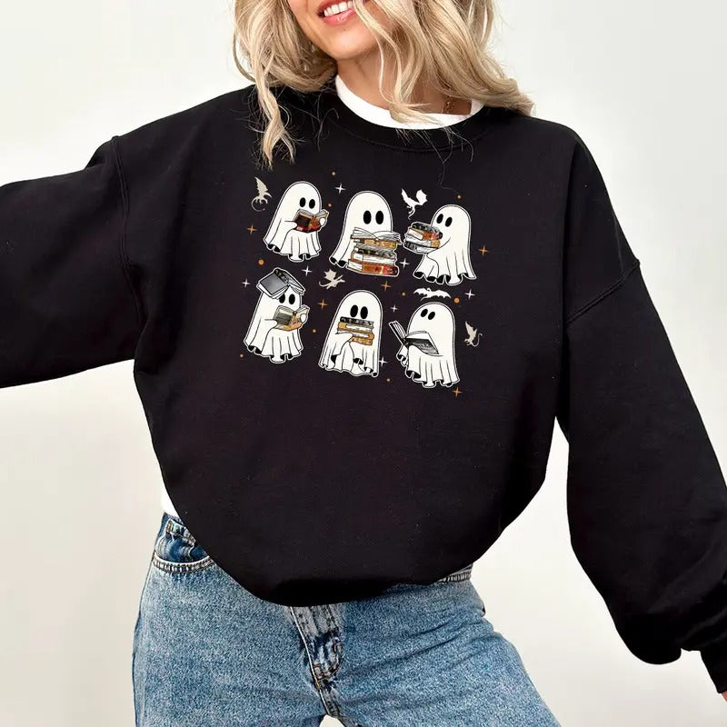 Fourth Wing Ghost Sweatshirt, Bookish Ghost Shirt, Ghost Book Reader Shirt, Spooky Booktok T-Shirt, Boo Sweatshirt, Reading Tee Book Lover Gift