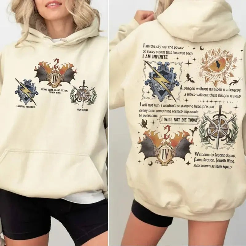 Fourth Wing Iron Squad Two Sided Shirt, Onyx Storm Brave The Dark Sweatshirt, Fourth Wing Badges Bookish Hoodie, Dragon Riders Fan Gift, Unisex Sweater Pullover Tee