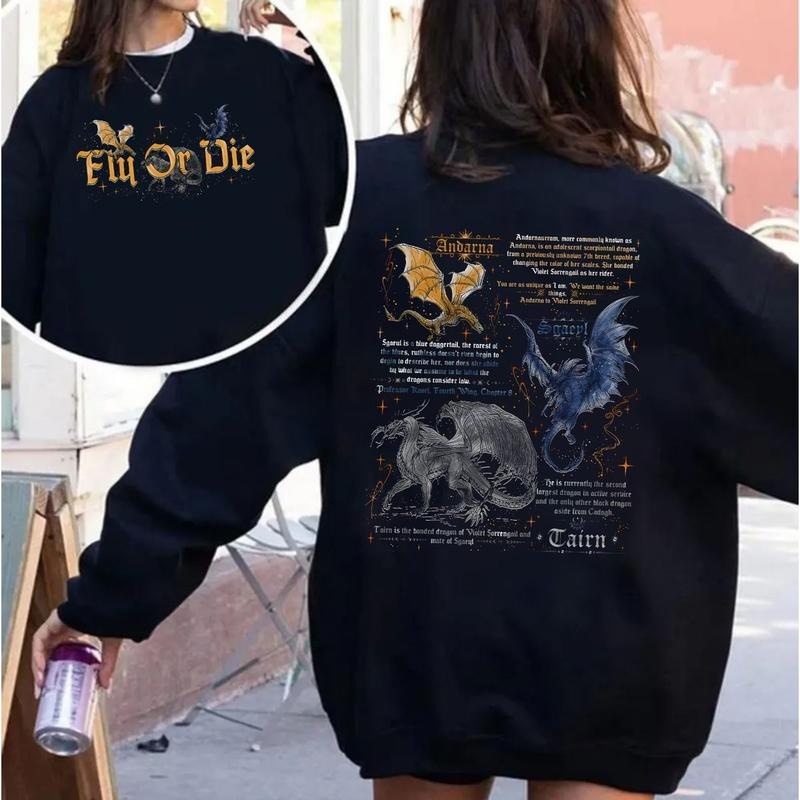 Fourth Wing Series Two Sided Sweatshirt For Fans, War College Crewneck, Dragon Rider Hoodie, Book Merch Gift , Unisex Sweater Pullover Teestyle{n002}2