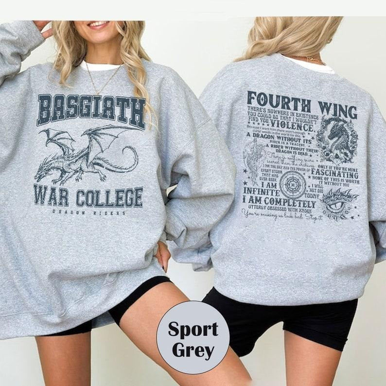 Fourth Wing Sweatshirt, Basgiath War College, Dragon Rider, Rebecca Yarros, Violet Sorrengail, Xaden Riorson, Riders Quadrant, Fantasy Reader, Bookish Shirtstyle{n002}3