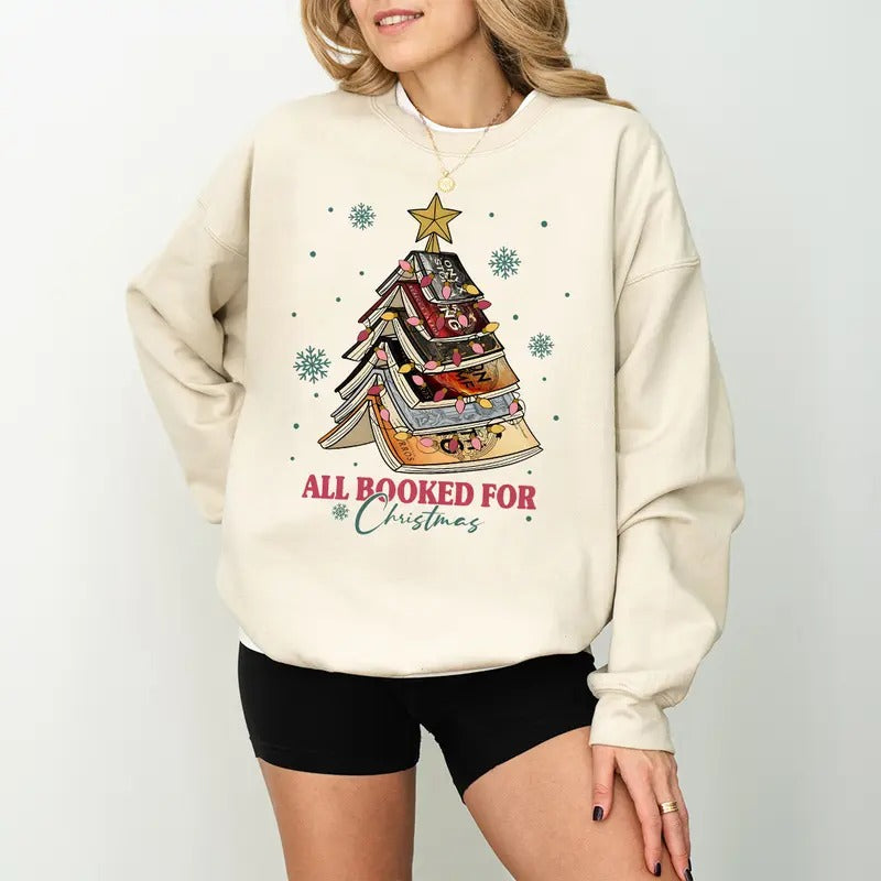 Fourth Wings Christmas Tree Sweatshirt, All Booked For Christmas Sweatshirt, Vintage Christmas Shirt, Bookworm Christmas T-Shirt, Christmas Book Tree Crewneck, Bookish Christmas Sweatshirt, Book Lovers Christmas Gift