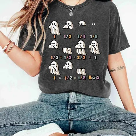 Fractions Math Teacher Shirt, Spooky Season Funny Equations, Humorous Halloween Appreciation Gift For Math Lovers & Teachers