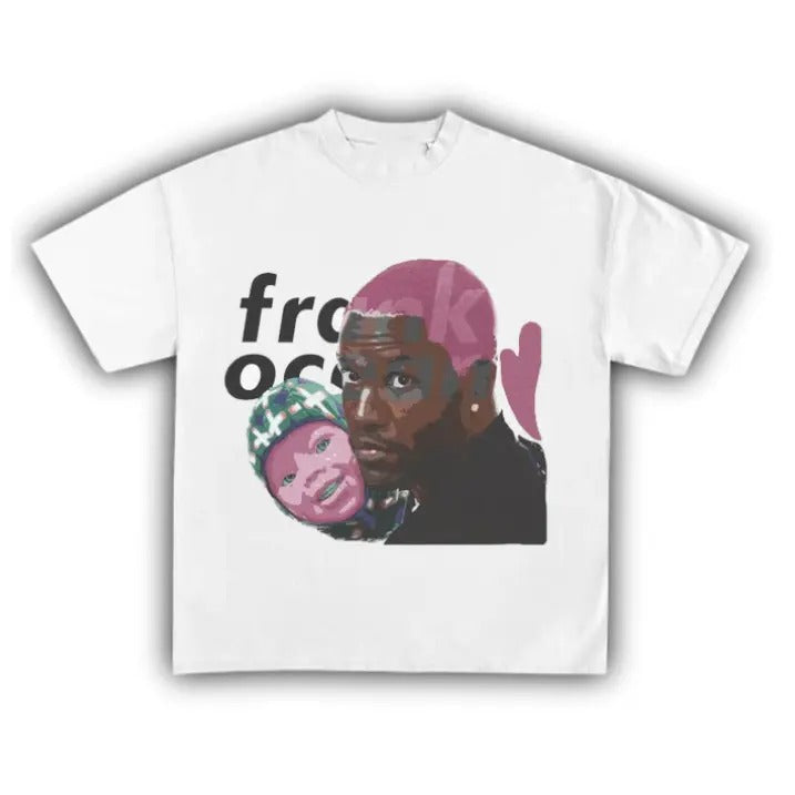 Frank Blond Big Face Pink Kitty Ocean Hip Hop Rap Tee Shirt Cotton Streetwear