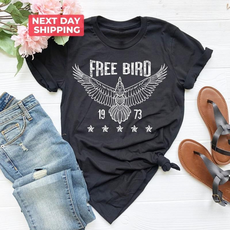 Free Bird Boho Unisex T-Shirt, Free Bird Eagle Retro Music Shirt, Vintage Inspired Shirt, Thunderbird Shirt Fabric Menswear