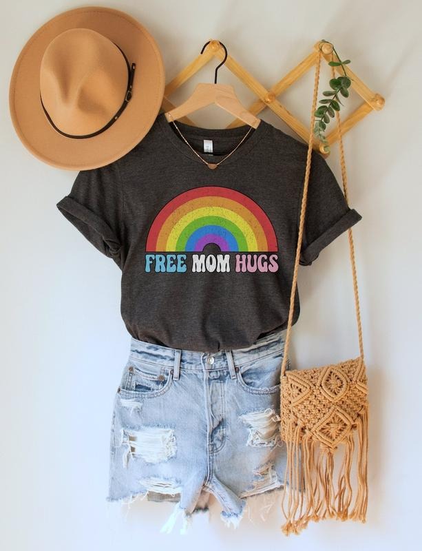 Free Mom Hugs Shirt, Pride Month TShirt, LGBTQ Mom T-Shirt, LGBT Ally Clothing, Protect Trans Kids Top, Rainbow Pride Tee, Gay Rights Gift