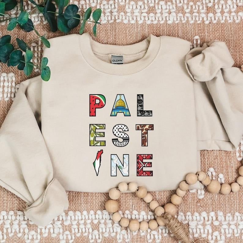 Free Palestine sweatshirt,muslim shirt,muslim women clothing,hijabi sweatshirt,free gaza,palestine sweatshirt,tatreez and keffiyeh design Casual Cotton