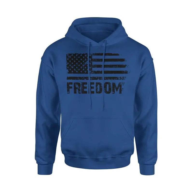 Freedom American Flag Patriotic Hoodie Sweatshirt Cotton Fabric