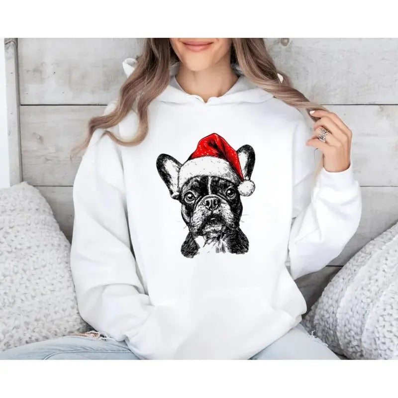 Frenchie Santa Shirt, French Bulldog Sweatshirt, Christmas, Dog Lover, Pet Hoodie, Crew Neck, Unisex Sweater Pullover Tee