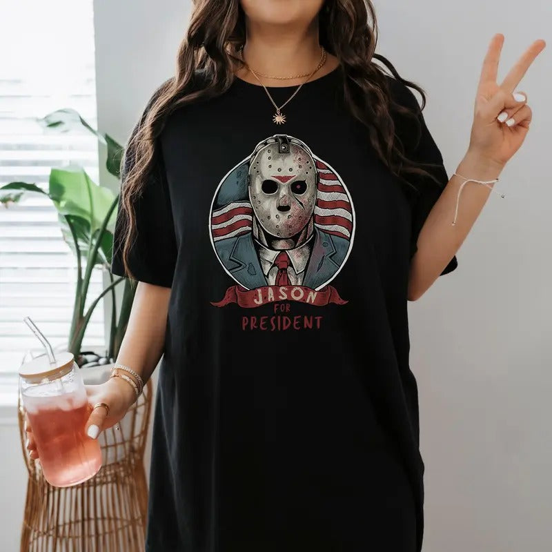 Friday 13th T Shirt, Jason Voorhees Shirt, Jason For President T-Shirt, 2024 President Shirt, Halloween Gift Halloween Shirt
