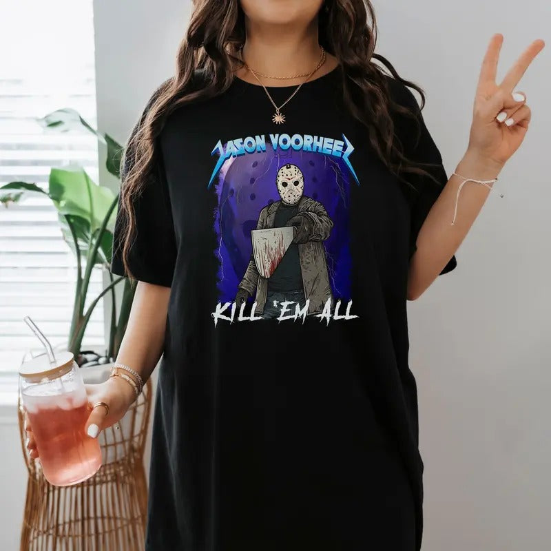 Friday the 13th Lovers Movie Jason Voorhees Kill Em All Scary Spooky T-Shirt