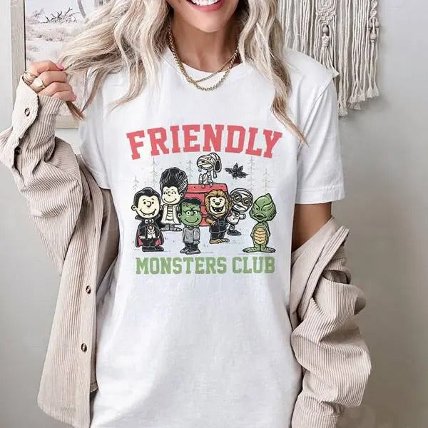 Friendly Monsters Club Shirt Snöpy Dracula Frankenstein The Mummy Shirt Shirt Snöpy Halloween Shirt Spooky Season Shirt