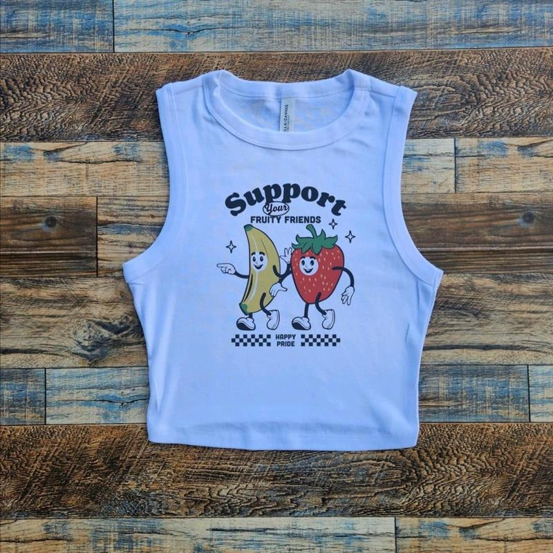 Fruity Friends Tank Top, lgbtqia Pride Crop tank, Gay Rights, PRIDE Rainbow, lgbtq+, Support lesbian, Happy Pride Month, Casual Summer Top