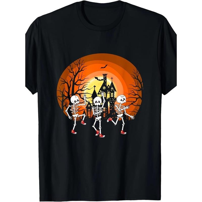 Fun Halloween Adult Ghost Season Skull Dance T-shirt Made in USA