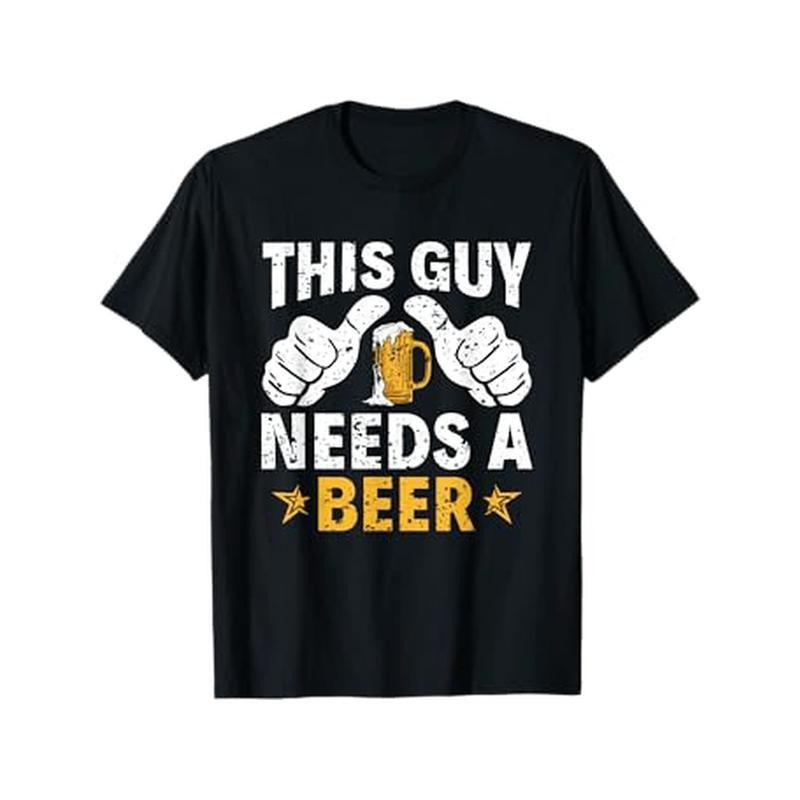 Funny 'This Guy Needs a Beer' Graphic Tee - 100% Cotton, Breathable & Soft, Perfect for All Seasons - Men's Casual Round-Neck T-Shirt made in usa