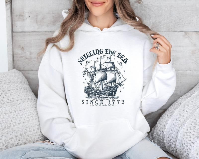 Funny 4th Of July T Shirt Hoodie Sweater Spilling The Tea Since 1773 American Flag Hoodieindependence Day Sweater Fourth Of July Sweater Usa Hoodie style 03