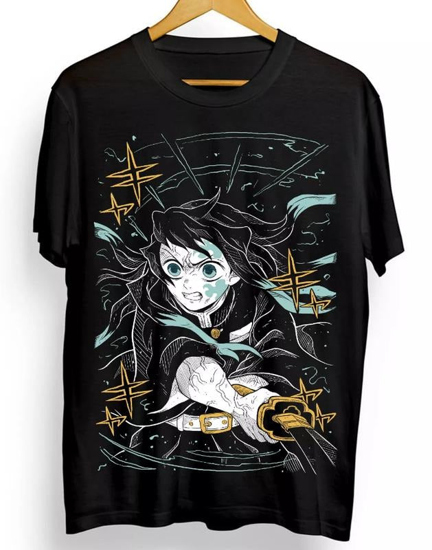 Funny Anime Muichiro T-shirt Kimetsur Anime Black Shirt All Size