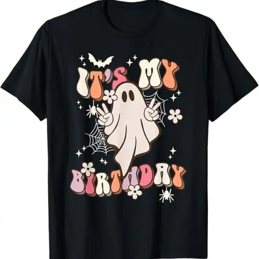 Funny Birthday Shirts, It's My Birthday Funny Groovy Spooky Hippie Halloween Girls T-Shirt - Menswear Top