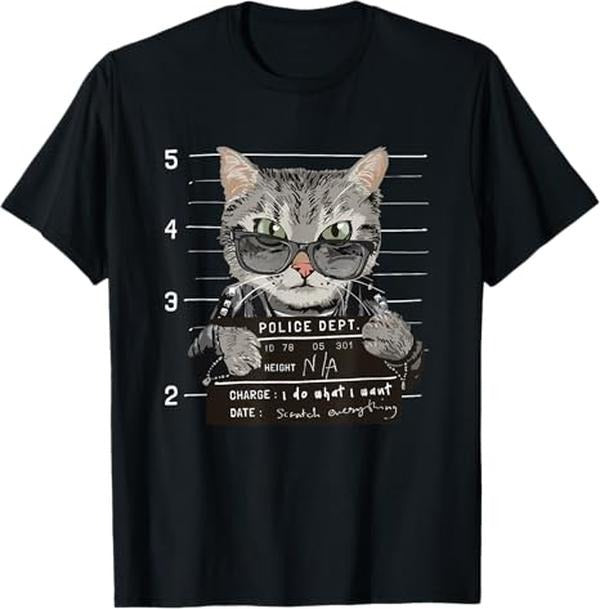 Funny Cat Shirts, I Do What I Want Funny Cat Scratched Everything T-Shirt - Menswear Top