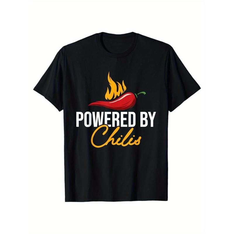 Funny Chili Print, Men's Cotton T-shirt, Graphic Tee Men's Outdoor Clothes, Men's Clothing, Casual Short Sleeve Crew Neck T-shirt made in usastyle{n002}8