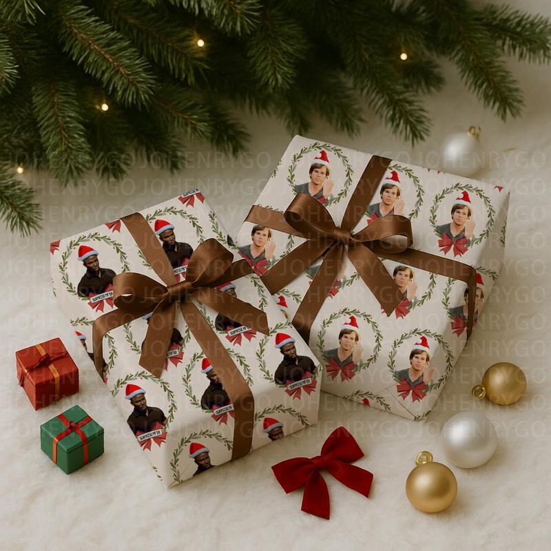 Funny Christmas Gift Wrap Papers Dexter Morgan and Erik King, Surprise Dexter Meme, Gift For Christmas Holiday, Xmas Wrap Papers in Matte, Satin Material