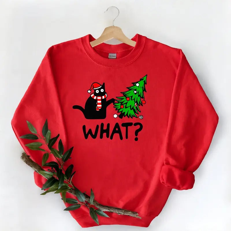 Funny Christmas Long-sleeve, Christmas Sweatshirt, Meowy Xmas Sweaters, Catmas Shirt, Cat Lover Sweatshirt, Cute Cat Shirts