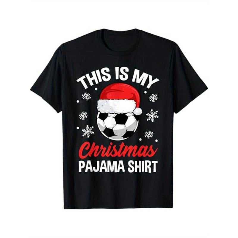 Funny Christmas Soccer Ball Pajama Pj Outfit Men Women Men Women T - Shirt, 100% Cotton, For Sports Lovers, S - XXXL, Black made in usa