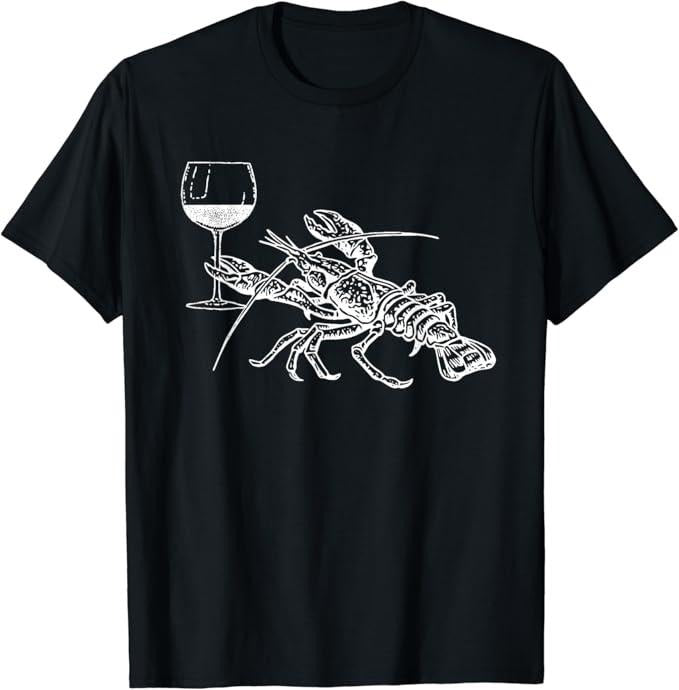 Funny Drinking Shirts, Lobster Wine Drinking Funny Beach Cruise Vacation Gift T-Shirt Menswear Top | Funny Shirts For Night Out Casual Classic